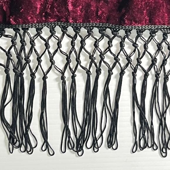 Vintage Y2K Wet Seal Burgundy Crushed Velvet Fringe Open Jacket Boho Chic Party - Picture 7 of 10